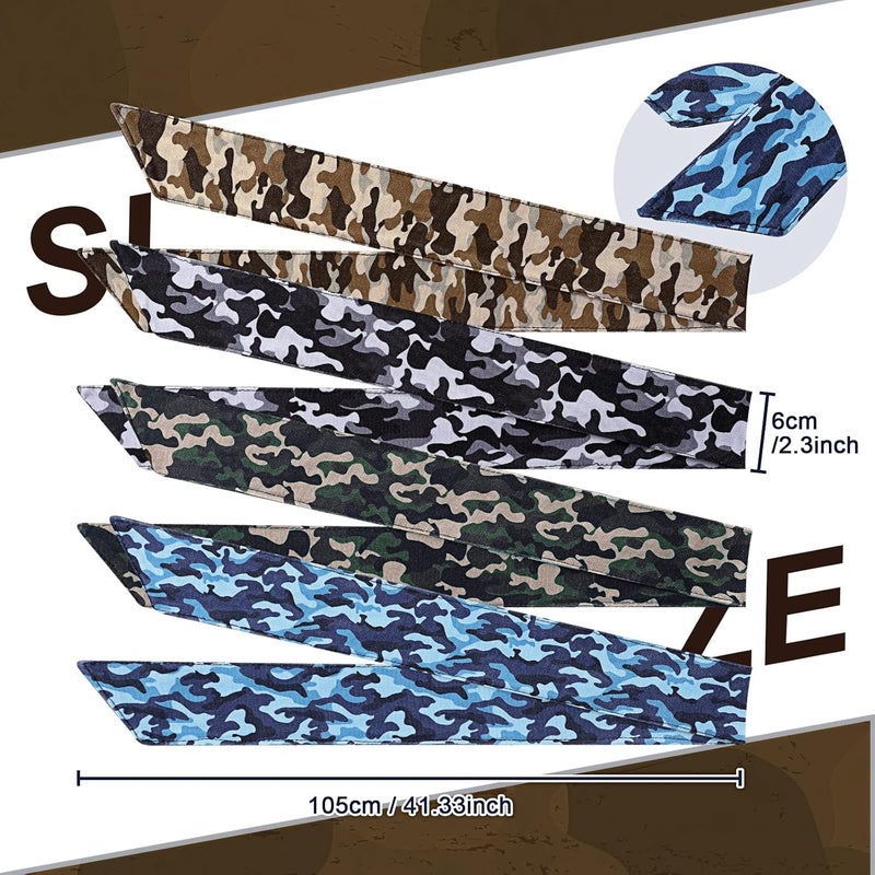 Jutom 4 Pieces Tie Headbands for Men Women Sports Bandana Hair Band Camo Headbands Elastic Sweat Wicking Karate Adjustable Non Slip Hairband for Yoga Workout Running - Image 2